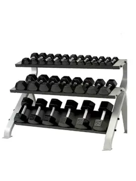 56'' Commercial 3-Tier Flat Dumbbell Rack (Holds 13 pair 3-50lbs)