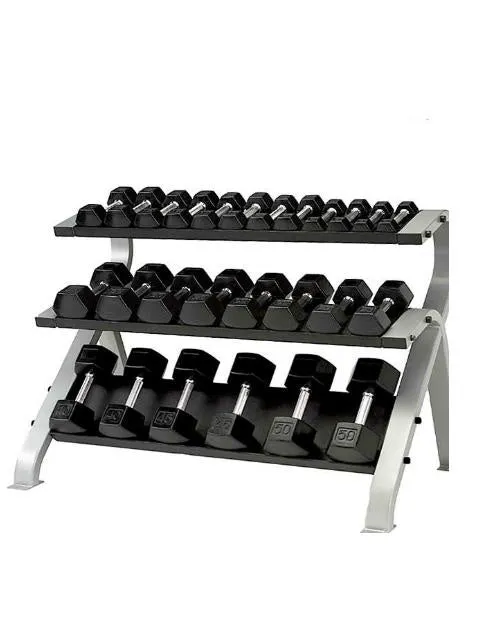 56'' Commercial 3-Tier Flat Dumbbell Rack (Holds 13 pair 3-50lbs)