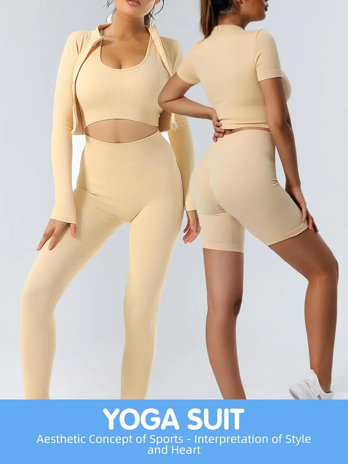 6 PCS Workout Sets for Women Ribbed Women's Athletic Clothing Sets Pilates Yoga Outfits Sports Bra Leggings Workout Set
