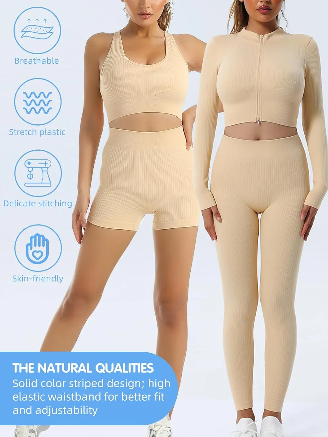 6 PCS Workout Sets for Women Ribbed Women's Athletic Clothing Sets Pilates Yoga Outfits Sports Bra Leggings Workout Set