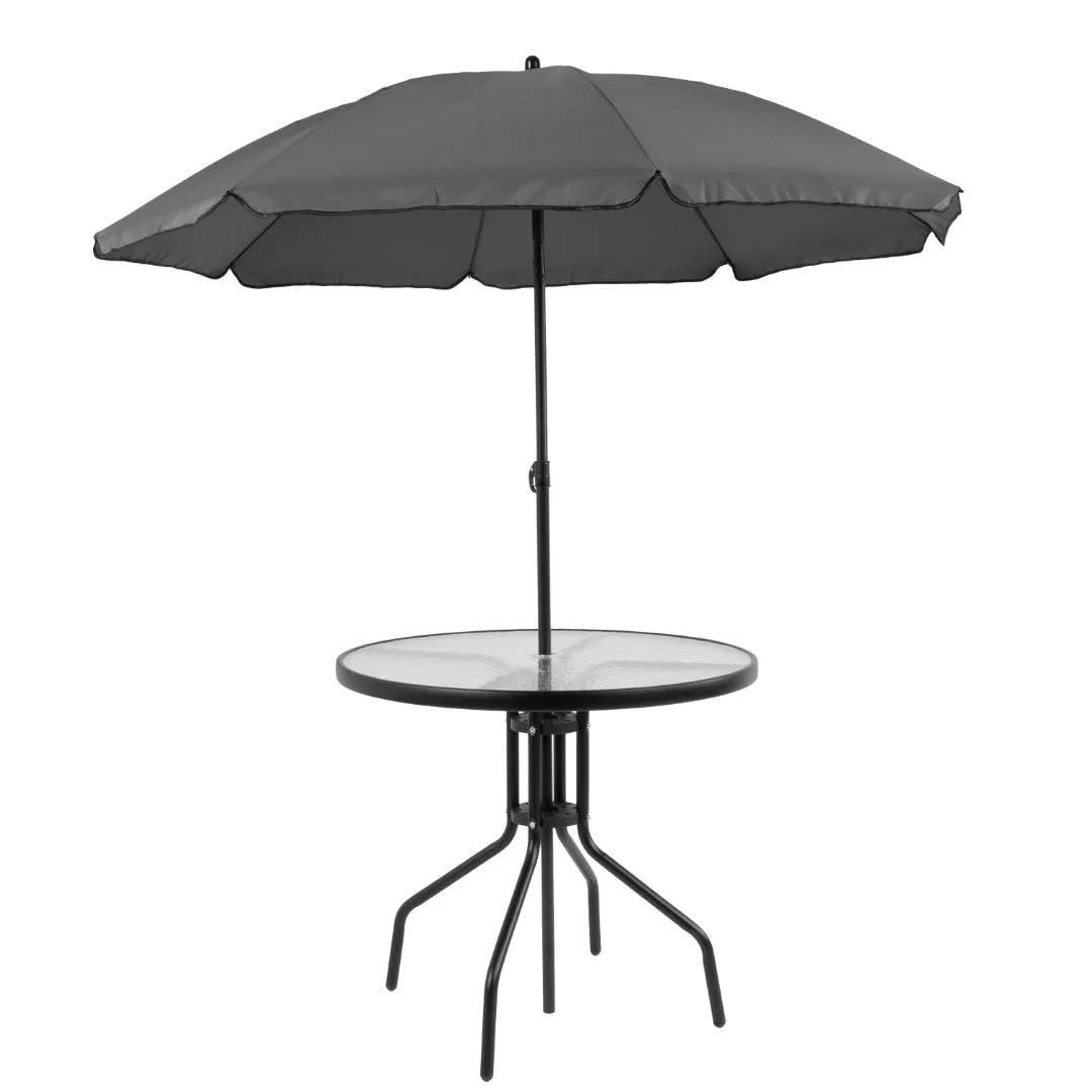 6-Piece Patio Set: Table, Umbrella & Folding Chairs - Outdoor Garden Furniture