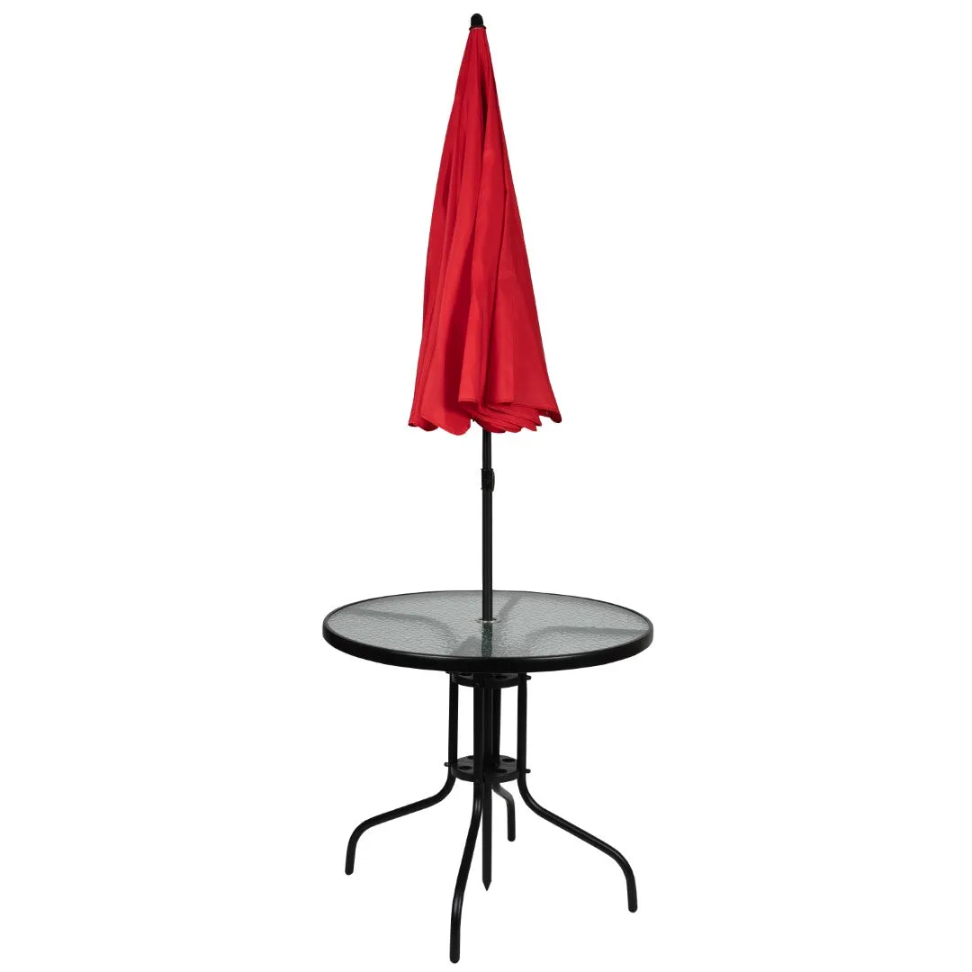 6-Piece Patio Set: Table, Umbrella & Folding Chairs - Outdoor Garden Furniture