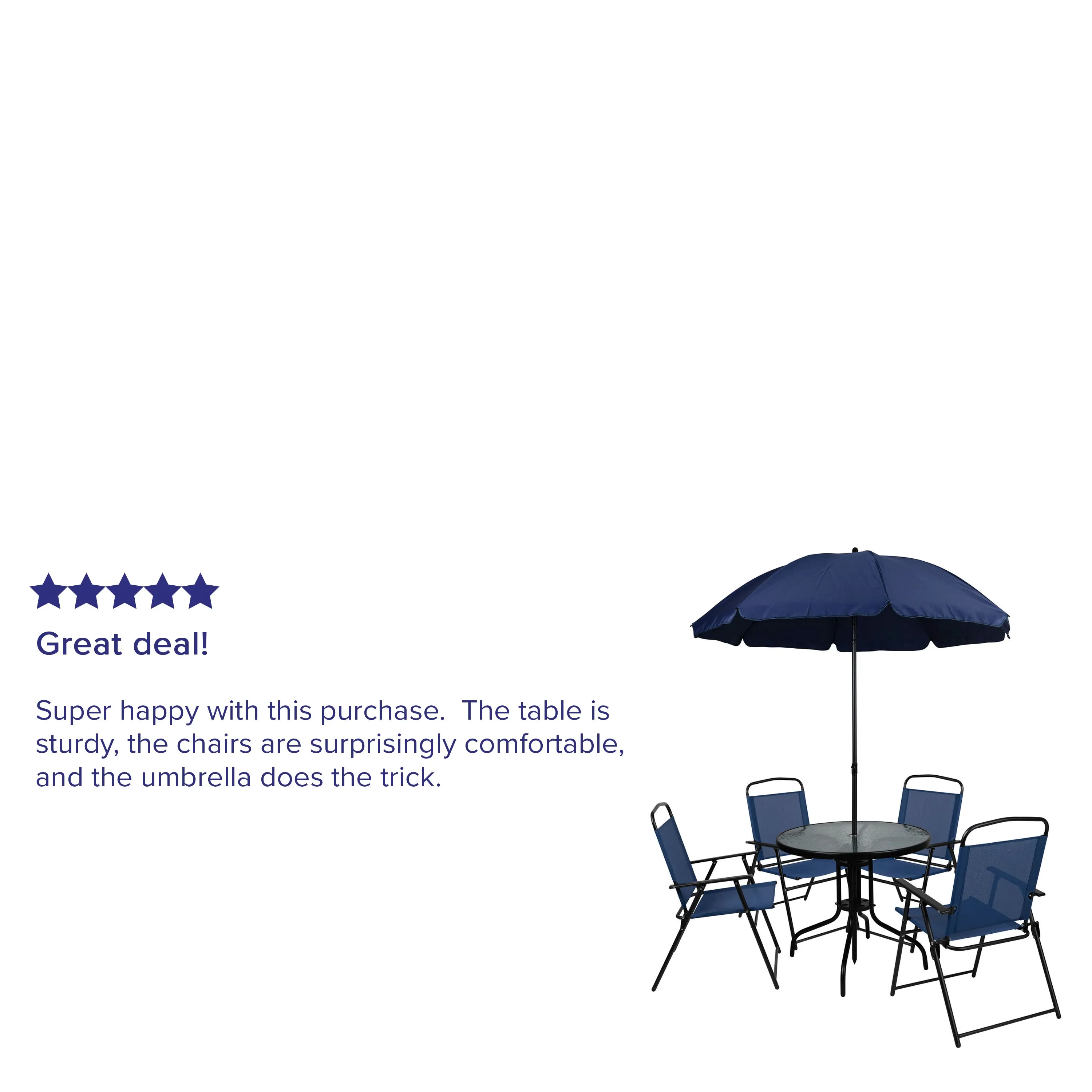6-Piece Patio Set: Table, Umbrella & Folding Chairs - Outdoor Garden Furniture