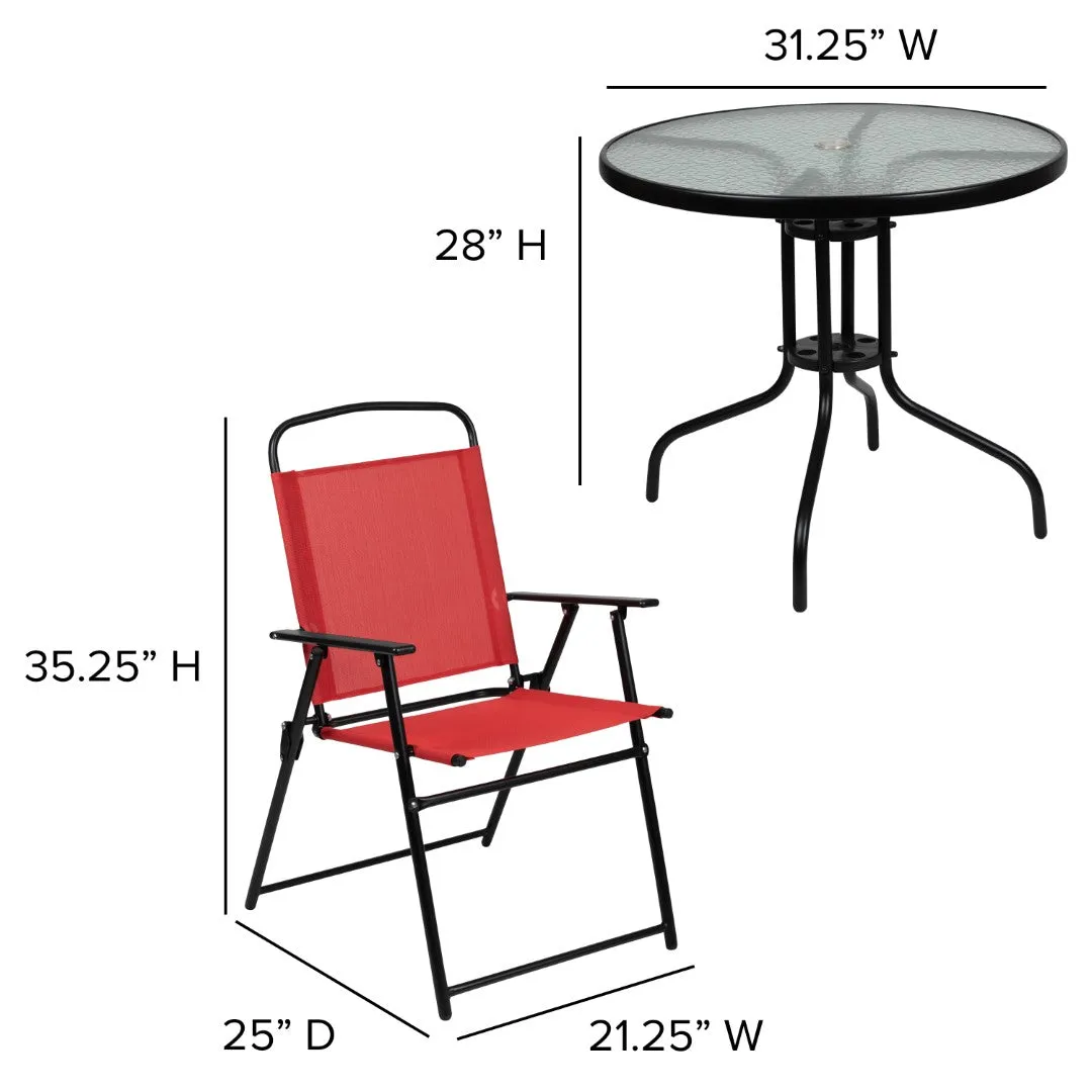 6-Piece Patio Set: Table, Umbrella & Folding Chairs - Outdoor Garden Furniture