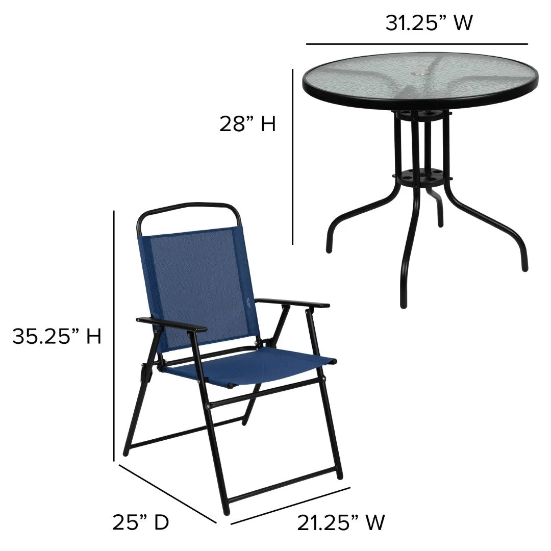 6-Piece Patio Set: Table, Umbrella & Folding Chairs - Outdoor Garden Furniture