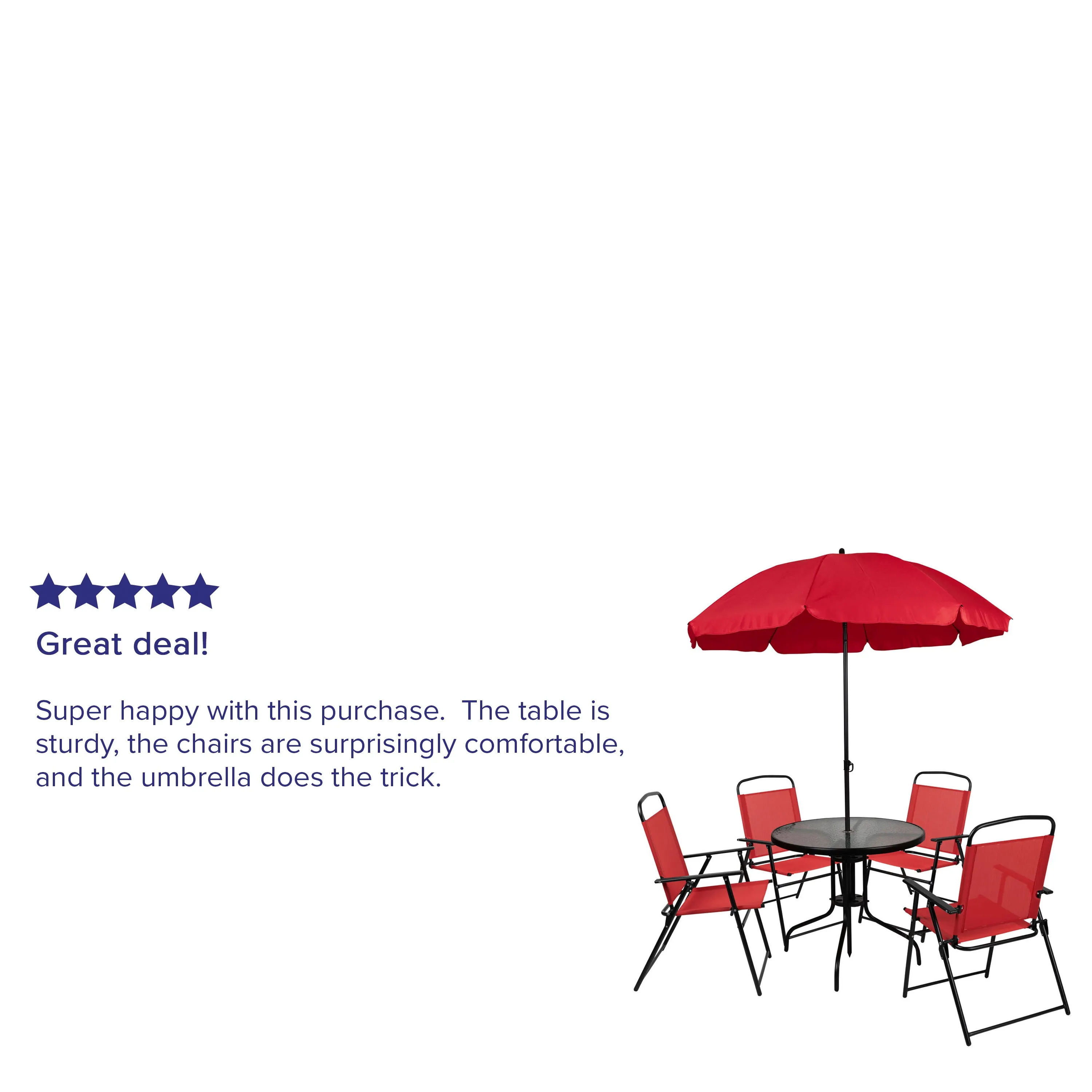 6-Piece Patio Set: Table, Umbrella & Folding Chairs - Outdoor Garden Furniture