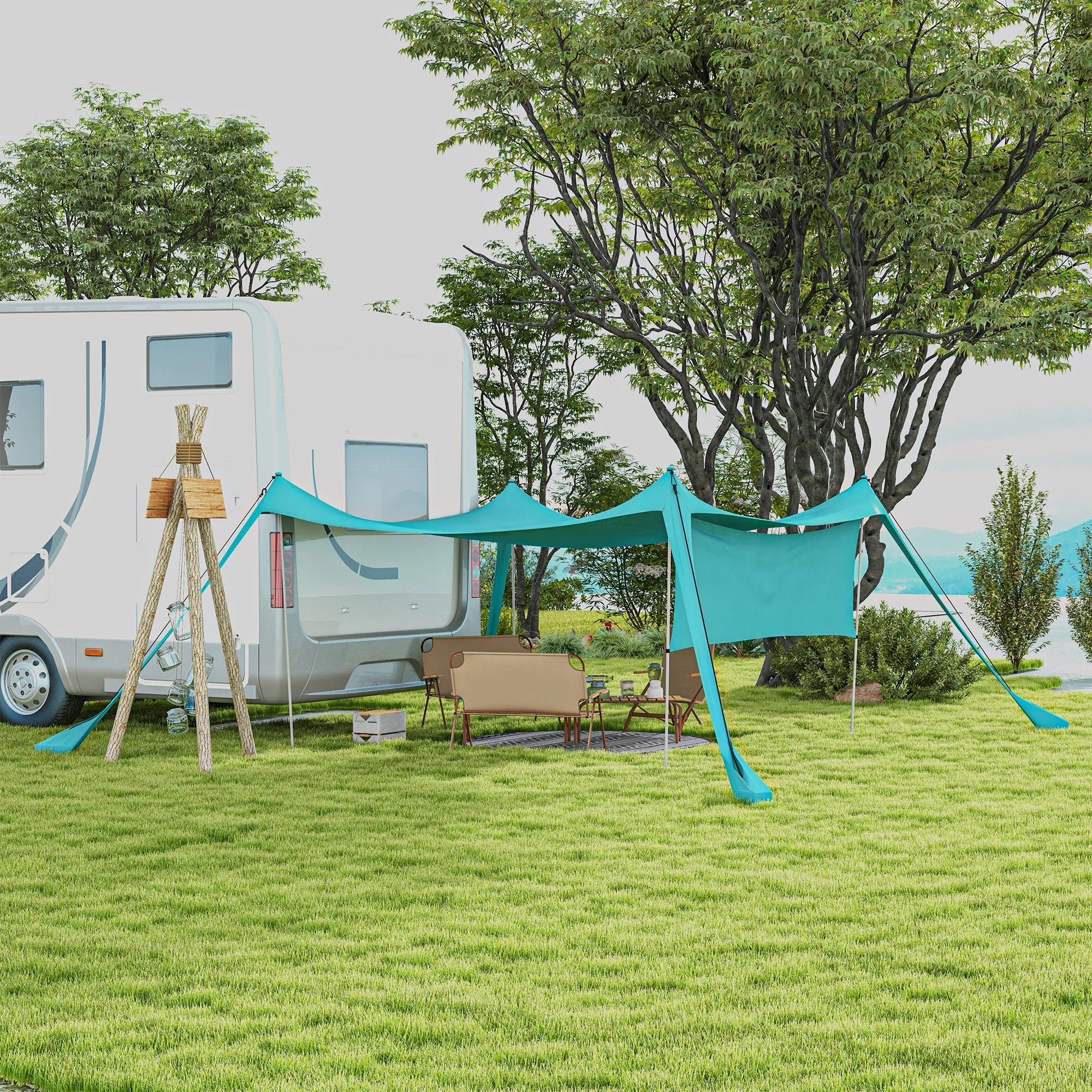 Beach Tent Event Shelter with Detachable Sidewall and Carry Bag for Camping Trips Fishing Picnics Sky Blue