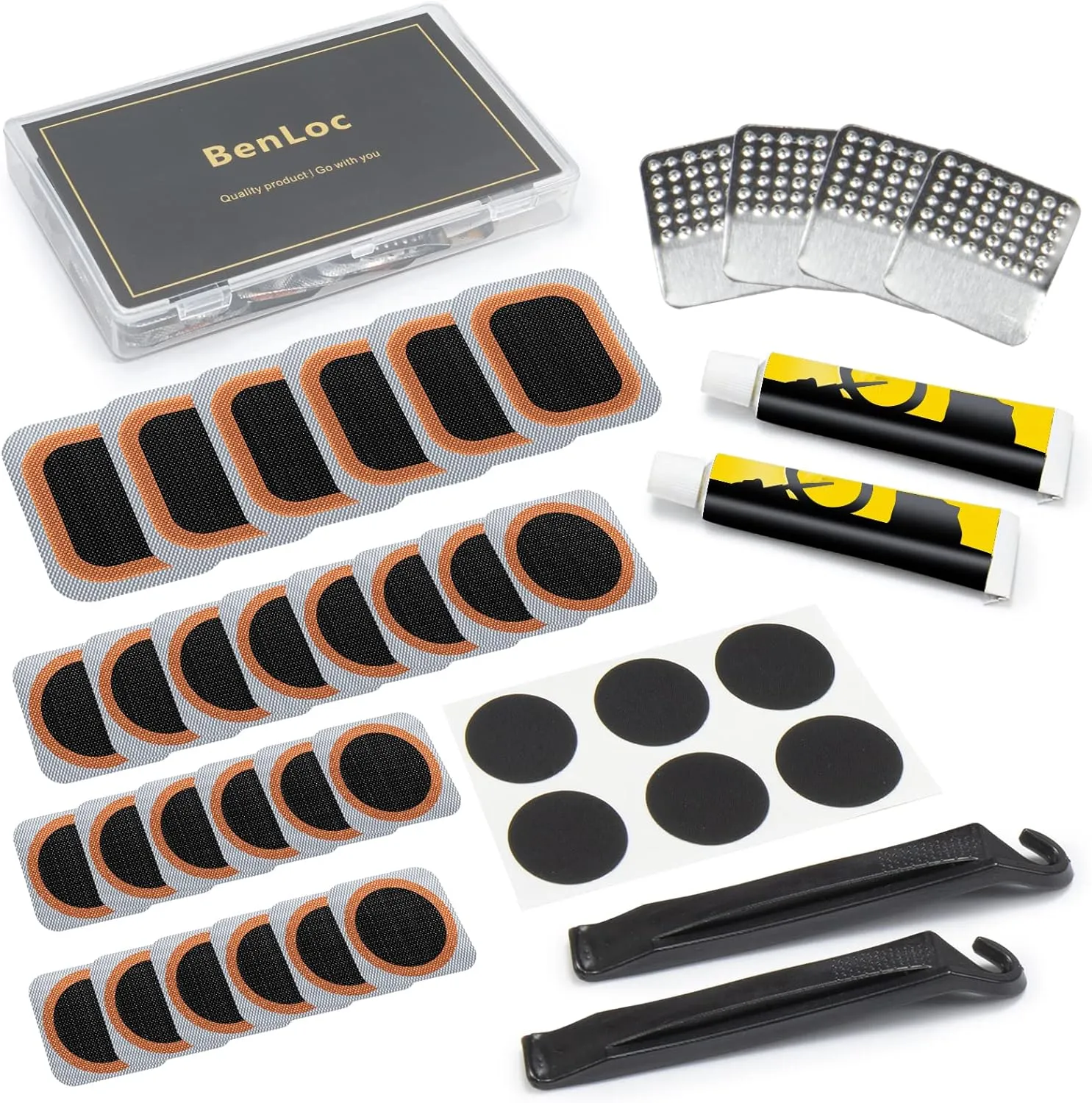 Bike Tire Repair Kit, Bycicle Inner Tube Puncture Patch Kits, Vulcanizing Patches,Glueless Patchs,Lever for Motorcycle BMX Cycling MTB Road Mountain Bicycle (Yellow)