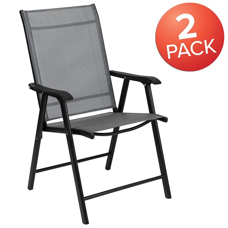 Black Outdoor Folding Patio Sling Chair (2 Pack) By Flash Furniture