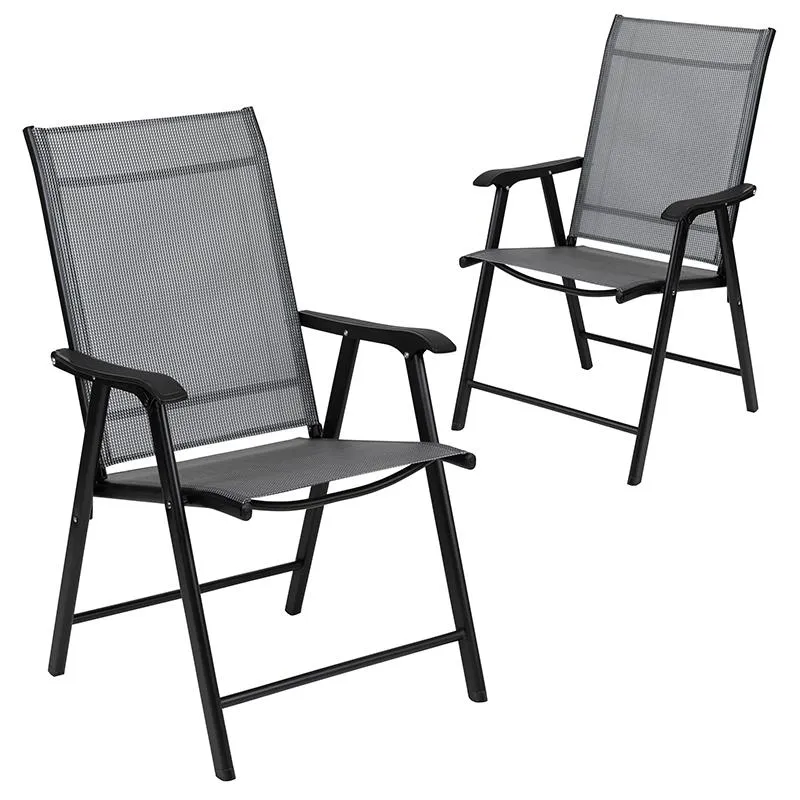 Black Outdoor Folding Patio Sling Chair (2 Pack) By Flash Furniture