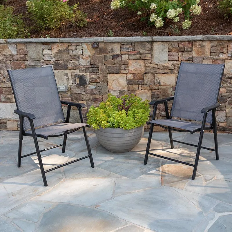 Black Outdoor Folding Patio Sling Chair (2 Pack) By Flash Furniture
