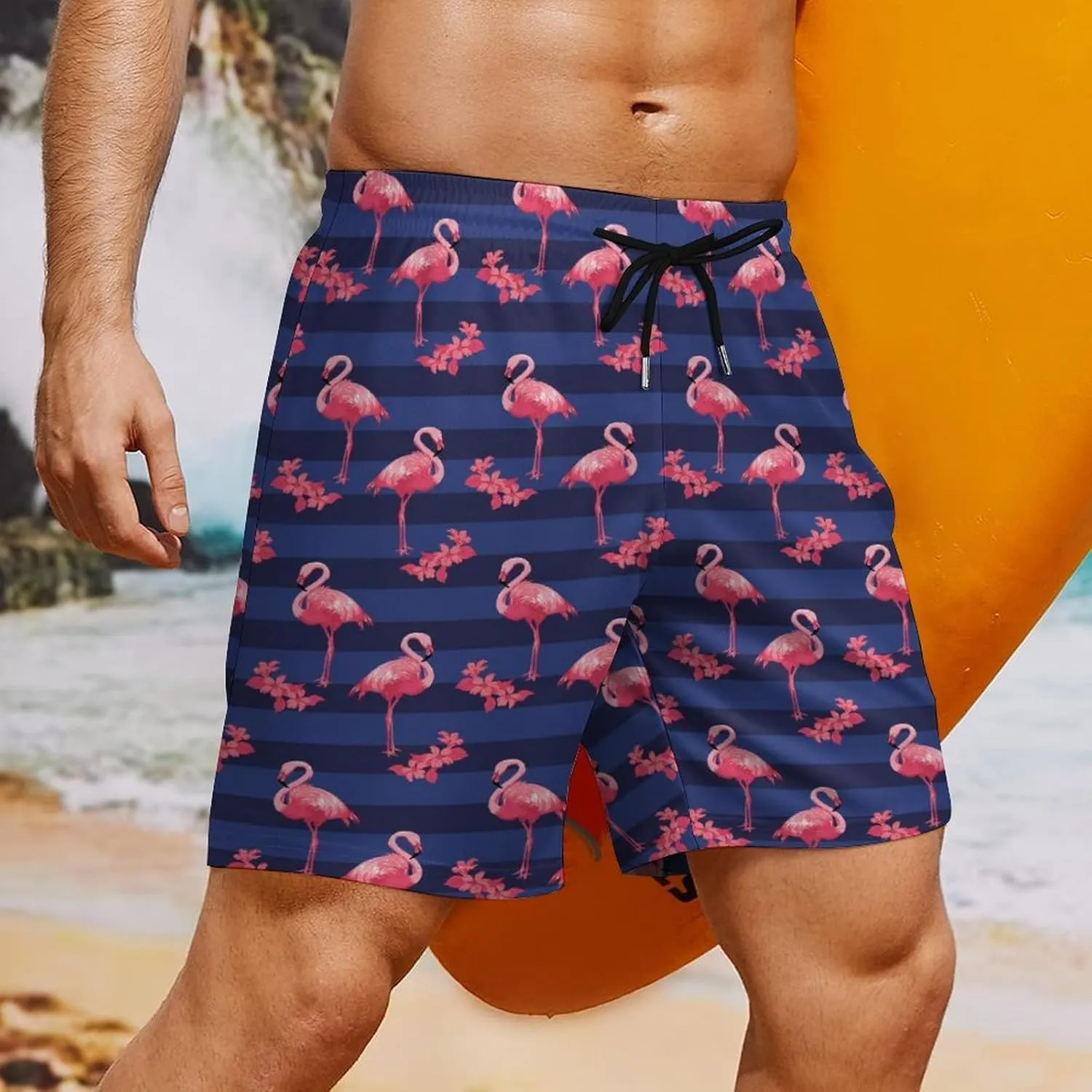 Cerburny Mens Swim Trunks with Compression Liner Men Beach Shorts Bathing Suit Quick Dry Printed Swimming Short with Pockets