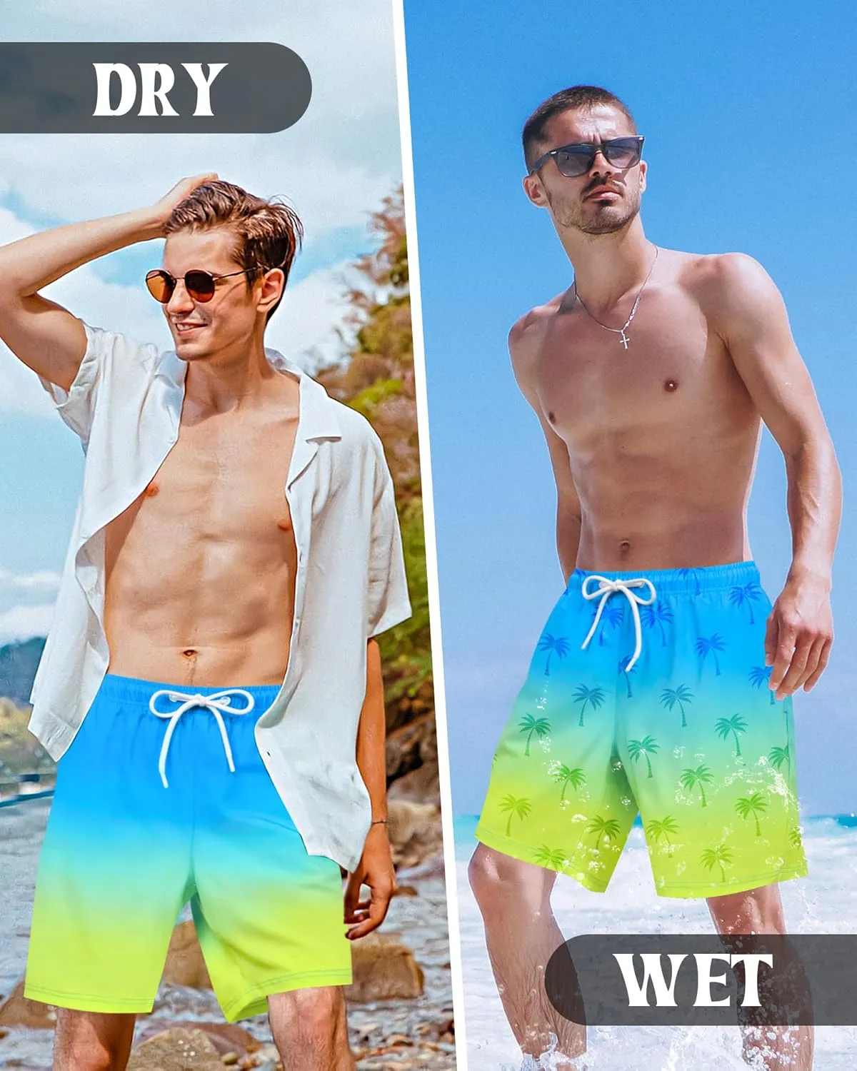 Color Changing Swim Shorts Mens Swim Trunks with Compression Liner 7 Inch Inseam Quick Dry Bathing Suits