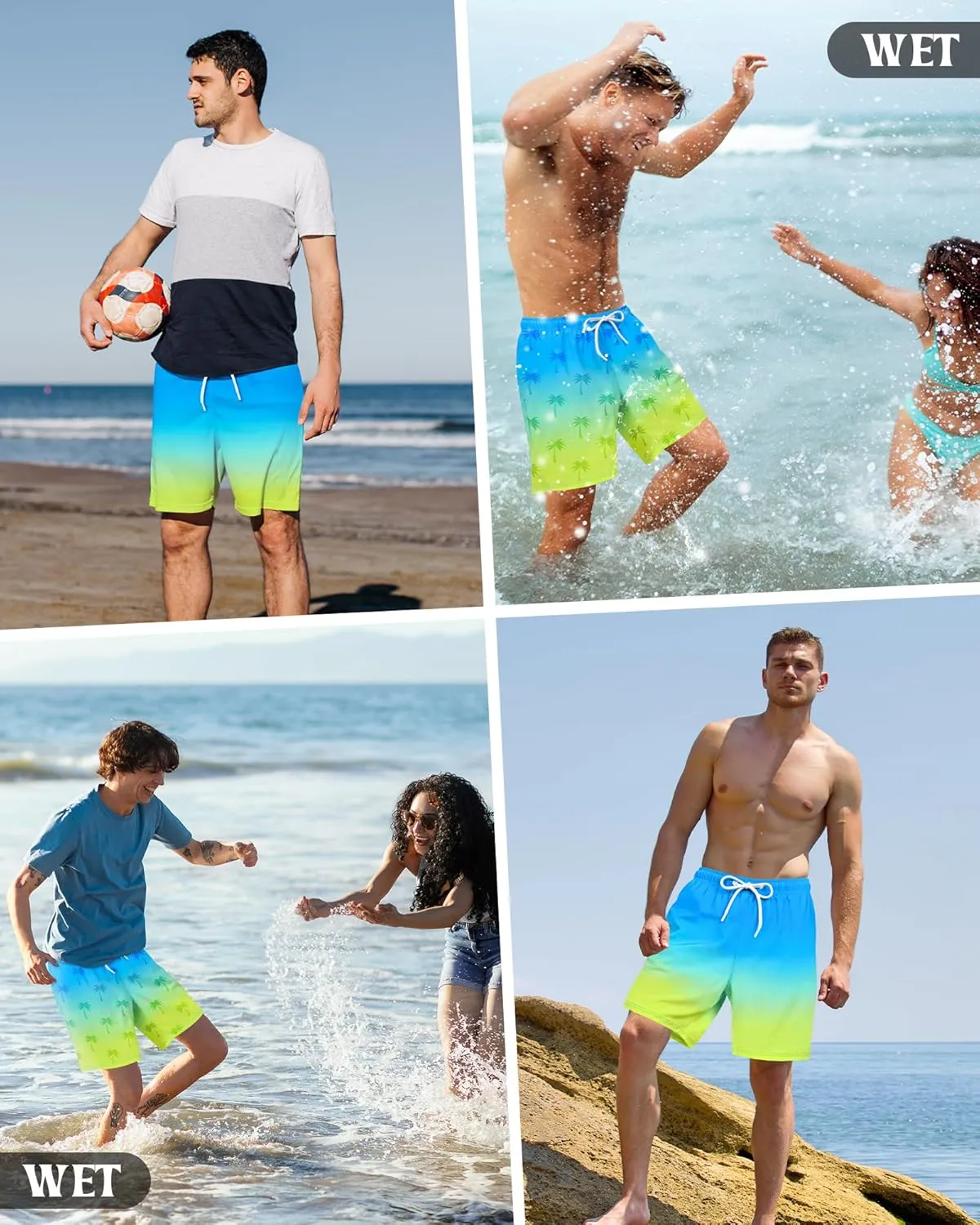 Color Changing Swim Shorts Mens Swim Trunks with Compression Liner 7 Inch Inseam Quick Dry Bathing Suits