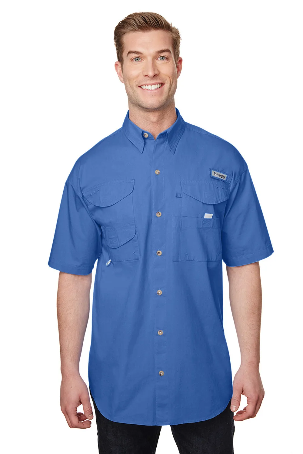 Columbia Mens Bonehead Short Sleeve Button Down Shirt w/ Double Pockets - Vivid Blue - Closeout
