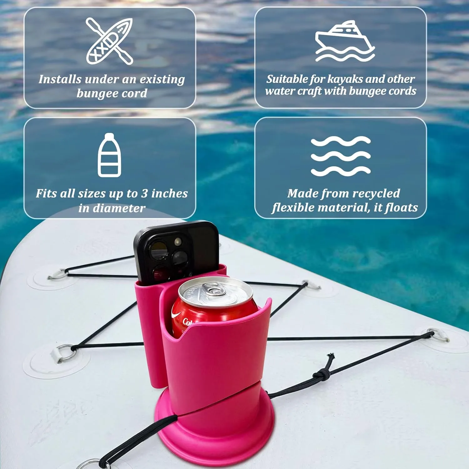 Cup Paddle Board,Paddle Board Accessories,Stand Up Cup Kayak Board and SUP Kayak Drink & Phone Holder (Pink)