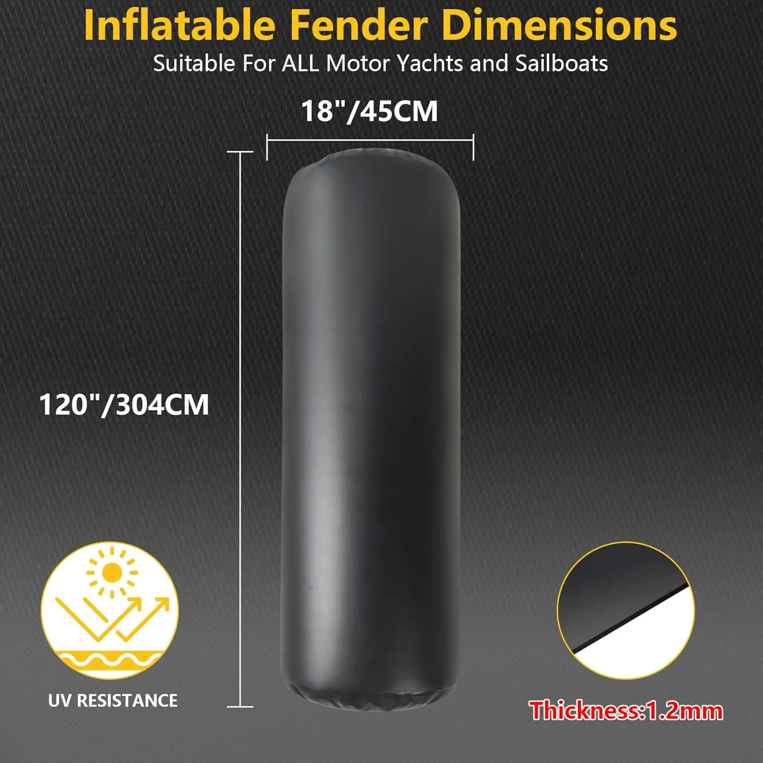 DEDU 18" X 60" Heavy-Duty Inflatable Fenders, 10FT X 18IN Boat Bumpers for Docking Large Boat Fenders for Docking, PVC Boat Bumpers Stationary Docking, Boats, Yachts, Sailboats