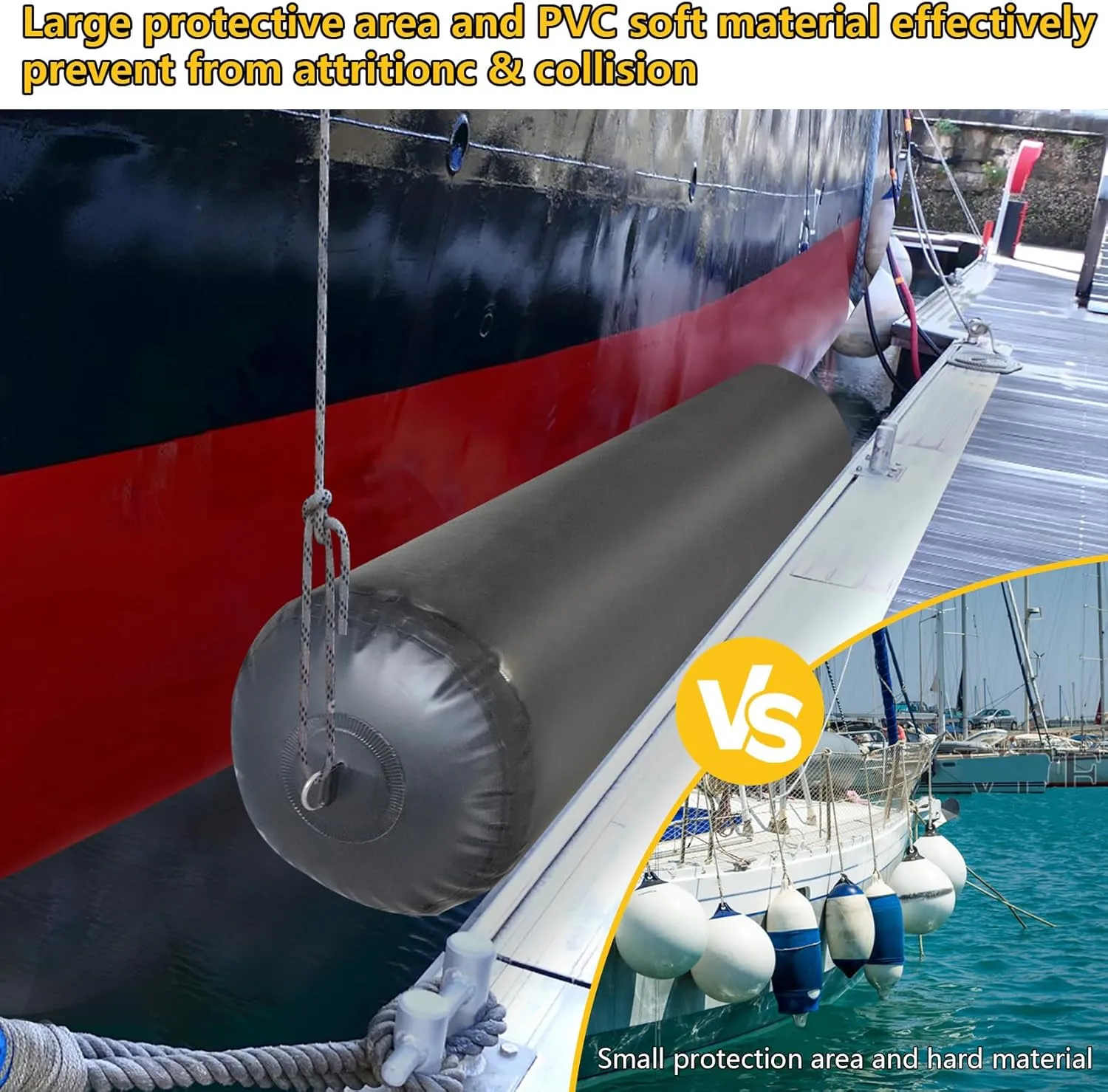 DEDU 18" X 60" Heavy-Duty Inflatable Fenders, 10FT X 18IN Boat Bumpers for Docking Large Boat Fenders for Docking, PVC Boat Bumpers Stationary Docking, Boats, Yachts, Sailboats