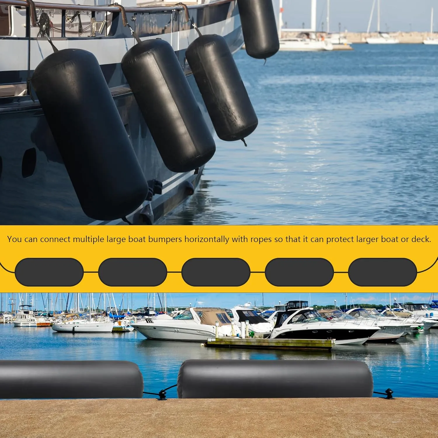 DEDU 18" X 60" Heavy-Duty Inflatable Fenders, 10FT X 18IN Boat Bumpers for Docking Large Boat Fenders for Docking, PVC Boat Bumpers Stationary Docking, Boats, Yachts, Sailboats