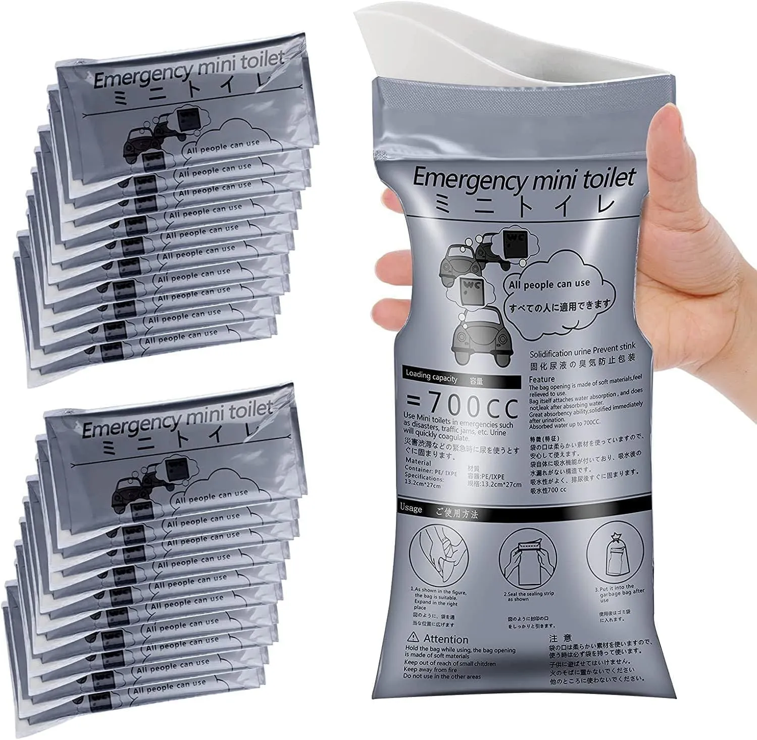 Disposable Car Urinal Bags - Leak-Proof Travel Toilet for Adults & Kids | Emergency Portable Urine Bag with Super Absorbent Gel, Odor Control | Compact & Eco-Friendly (Pack of 10)