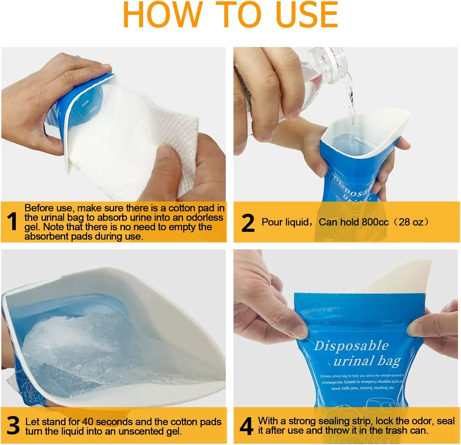 Disposable Emergency Urinal Bag, 8/12/20/24 Pack Portable Camping Pee Bags, Travel Pee Bags, Traffic Jam Emergency Portable Urine Bag, Vomit Bags, for Men Women Kids Children Patient