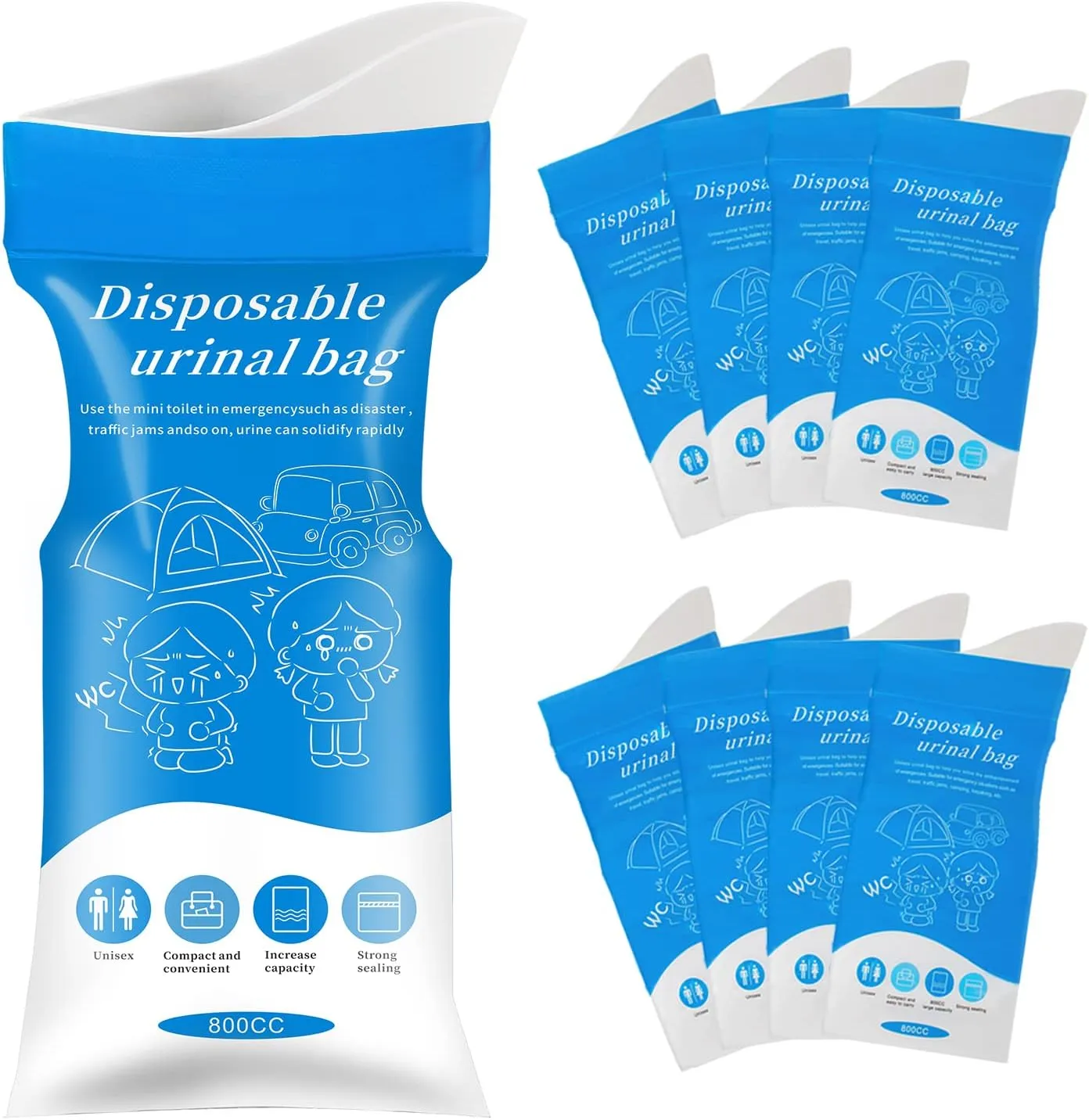 Disposable Emergency Urinal Bag, 8/12/20/24 Pack Portable Camping Pee Bags, Travel Pee Bags, Traffic Jam Emergency Portable Urine Bag, Vomit Bags, for Men Women Kids Children Patient