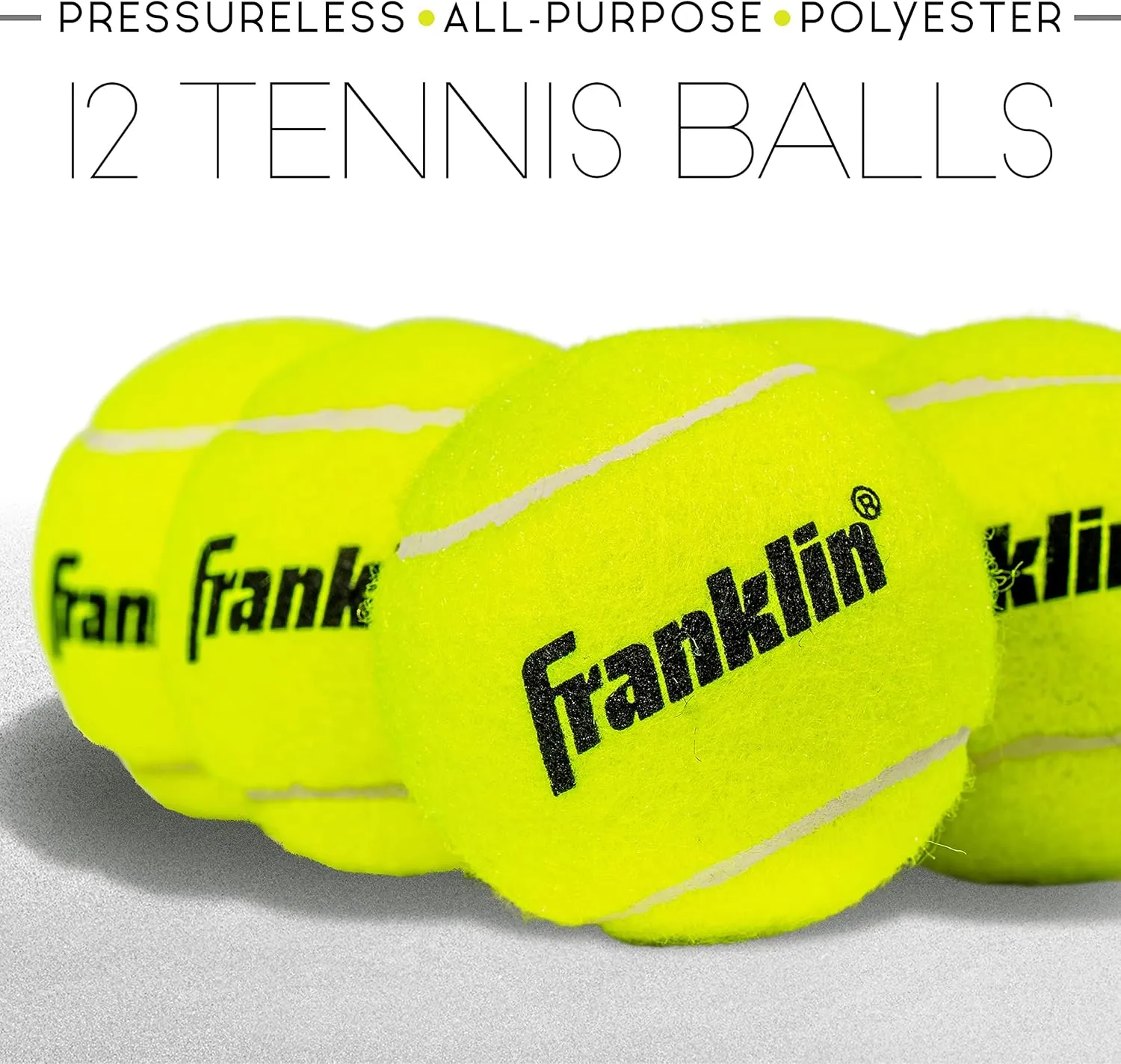 Franklin Sports Pressureless Tennis Balls - Official Size, Low Pressure - Great for Training   Practice - Low Bounce - All Court Surface - Carry Bag Included