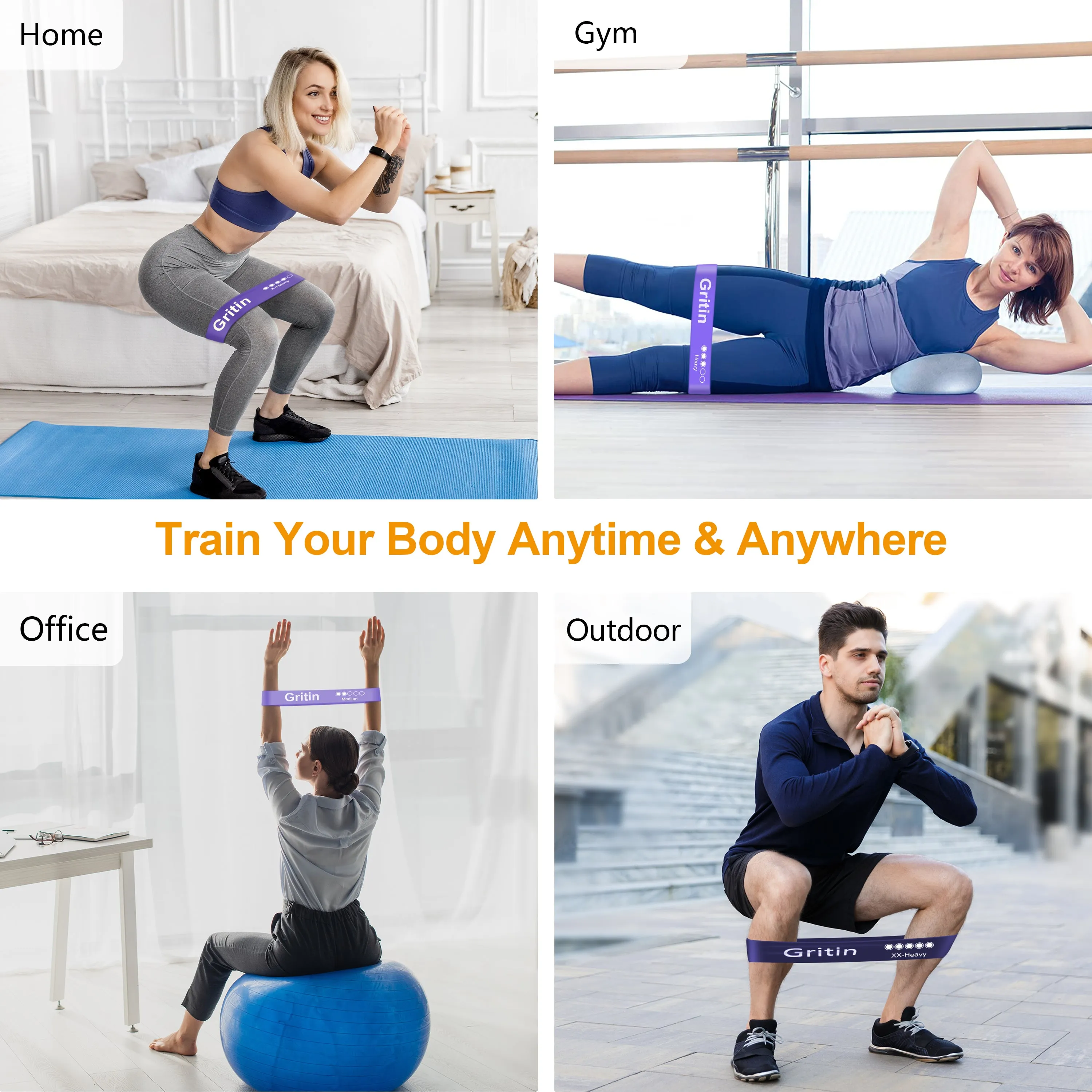 Gritin Resistance Bands, Exercise Bands Loop Bands, Purple