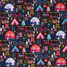 Happy Camper - Let's Go Camping Black Yardage