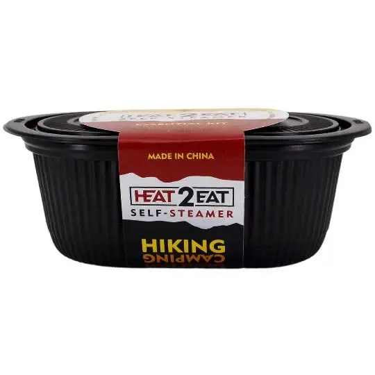 Heat2Eat Self Steamer Small Black Oval  Camping Food Steamer  2x HeatStones