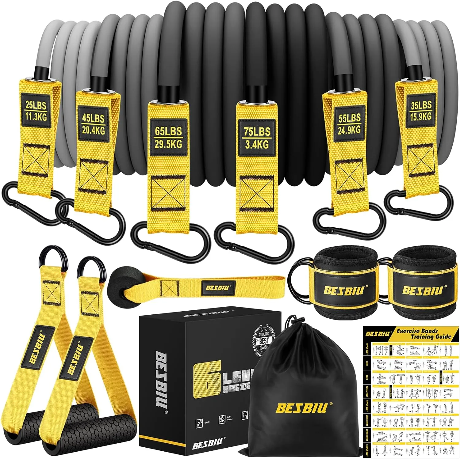 Heavy Exercise Bands Resistance Bands for Working Out, 300lbs/360lbs Fitness Workout Bands with Handles, Door Anchor, Leg Ankle Straps, Home Gym Workout Equipment for Men Strength Training Stretching