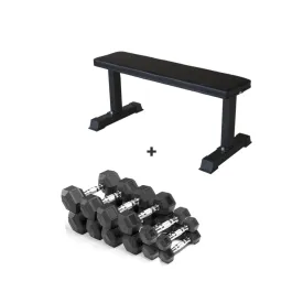 Hex Dumbbells Set (2.5 KG to 15 KG - 6 Pairs) with Flat Bench