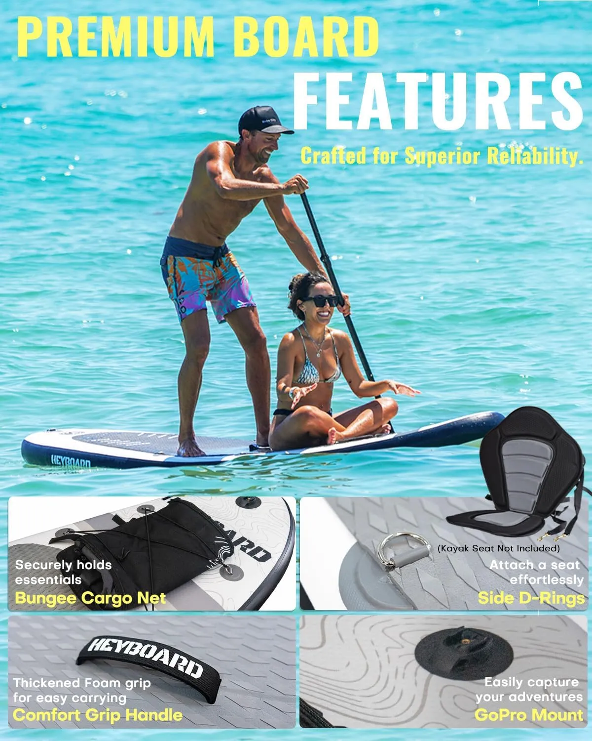 HEYBOARD Inflatable Stand Up Paddle Board 10'6"32"6" Standup Paddleboard with Premium SUP Accessories & Backpack, Non-Slip Deck, Waterproof Bag, Leash, Paddle, Hand Pump