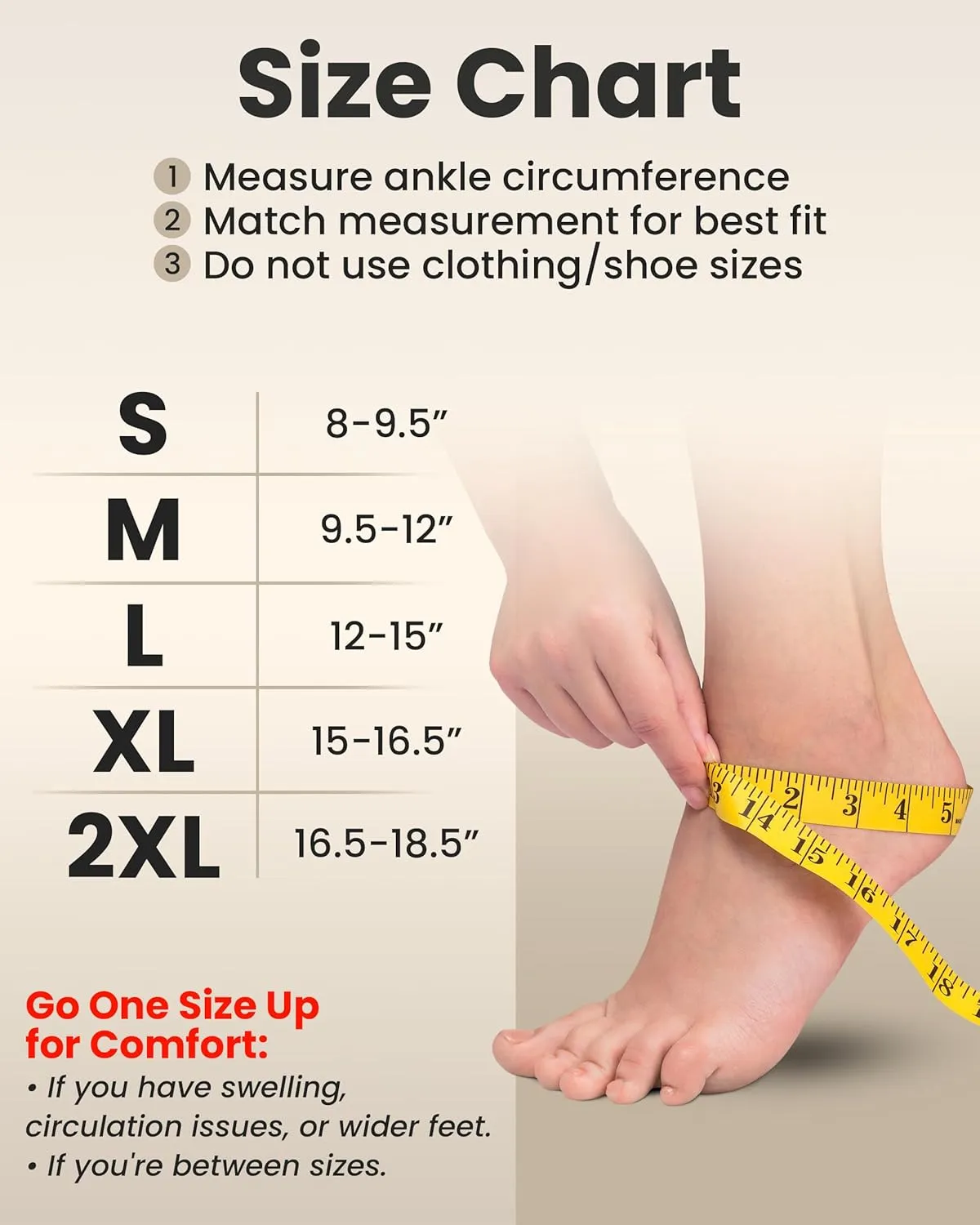 KEMFORD Ankle Compression Sleeve - Plantar Fasciitis Braces - Open Toe Compression Socks for Swelling, Sprain, Neuropathy, Foot Arch Support for Men and Women - 15-20mmhg, L, Beige