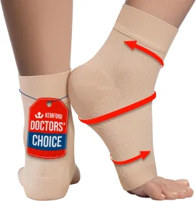 KEMFORD Ankle Compression Sleeve - Plantar Fasciitis Braces - Open Toe Compression Socks for Swelling, Sprain, Neuropathy, Foot Arch Support for Men and Women - 15-20mmhg, L, Beige