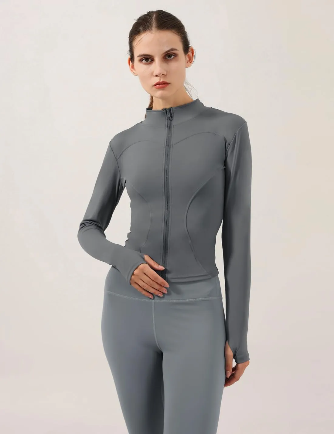 Locachy Women's Lightweight Stretchy Workout Full Zip Running Track Jacket with Thumb Holes