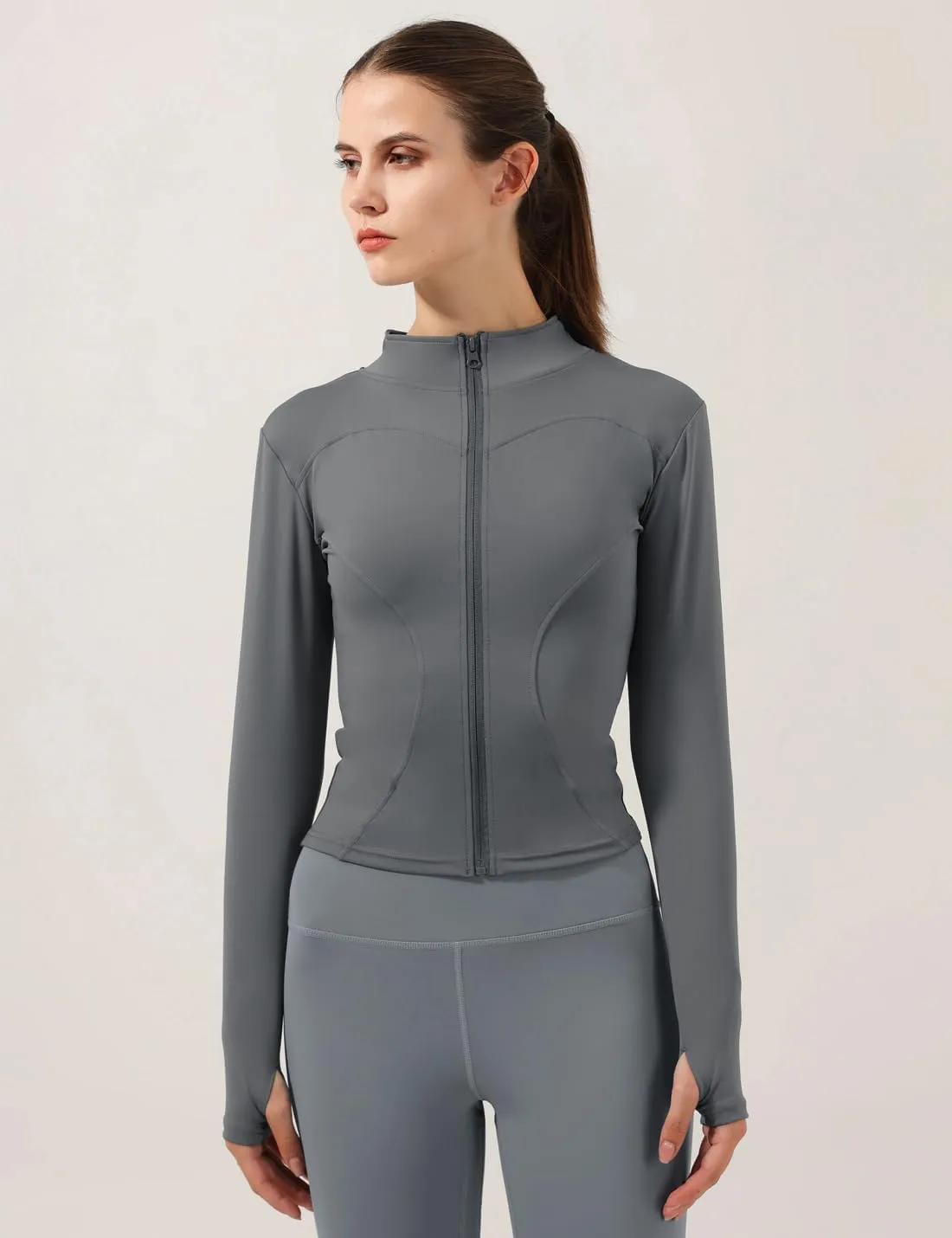 Locachy Women's Lightweight Stretchy Workout Full Zip Running Track Jacket with Thumb Holes