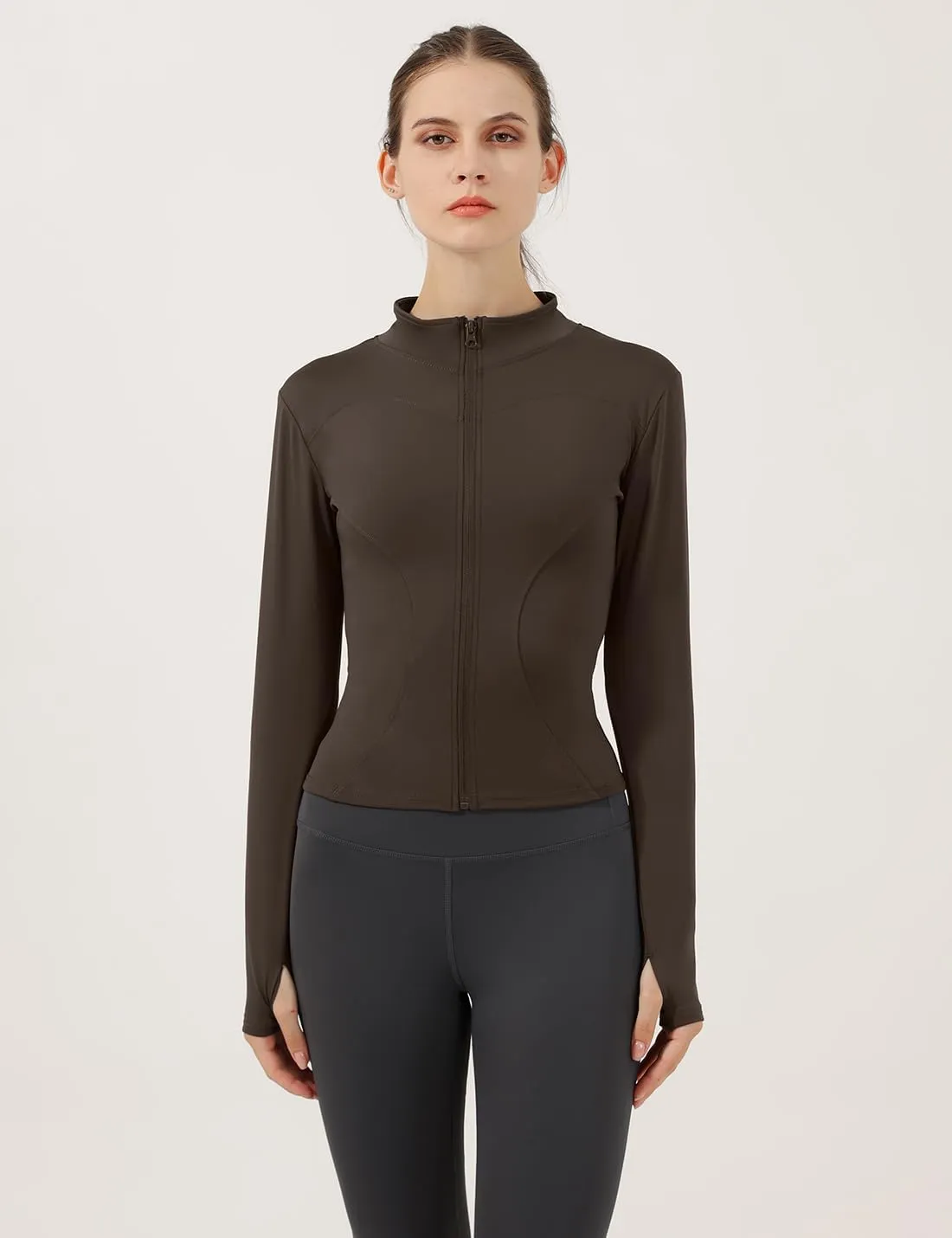 Locachy Women's Lightweight Stretchy Workout Full Zip Running Track Jacket with Thumb Holes