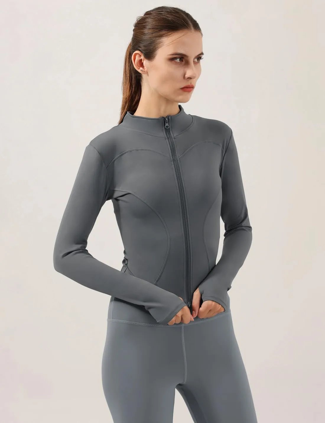 Locachy Women's Lightweight Stretchy Workout Full Zip Running Track Jacket with Thumb Holes