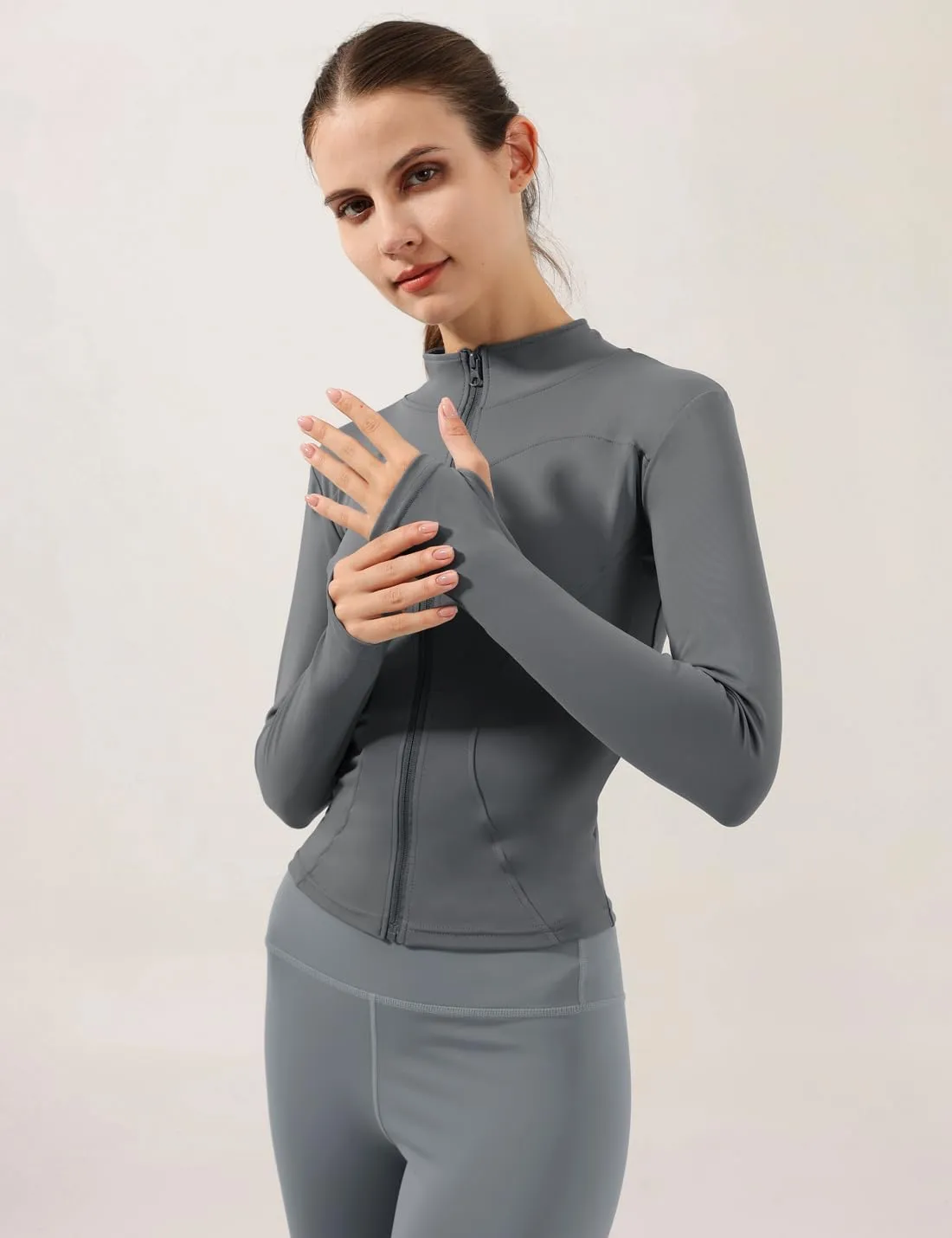 Locachy Women's Lightweight Stretchy Workout Full Zip Running Track Jacket with Thumb Holes