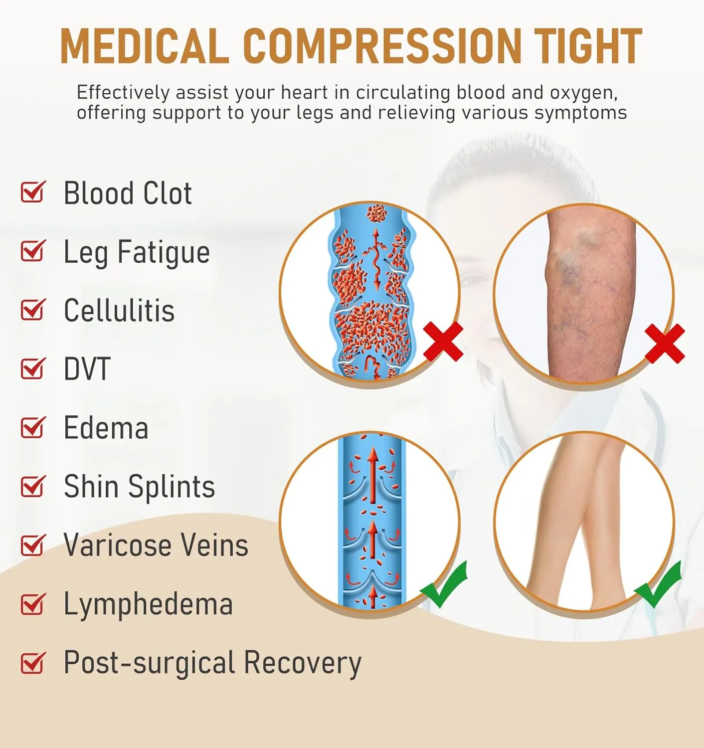 Medical Compression Pantyhose for Women & Men, 20-30 mmHg Graduated Support Tights, Opaque Closed Toe Waist High Compression Stockings for Varicose Veins, Edema, Poor Circulation, Post Surgery
