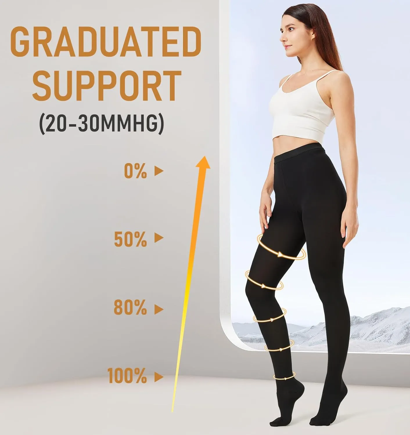 Medical Compression Pantyhose for Women & Men, 20-30 mmHg Graduated Support Tights, Opaque Closed Toe Waist High Compression Stockings for Varicose Veins, Edema, Poor Circulation, Post Surgery