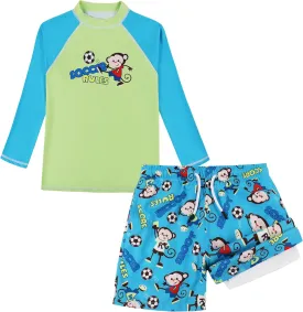 MILANKERR Toddler Boys Rash Guard Sets,Swim Trunks with Compression Liner,Swim Shirt Sets