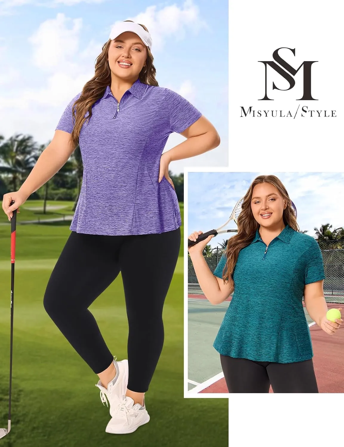 Misyula Style Plus Size Womens Golf Shirt Short Sleeve Quarter Zip Polo Shirts Casual Work Tennis Workout Tops XL-5XL