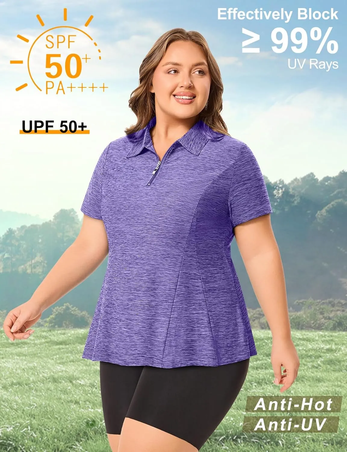 Misyula Style Plus Size Womens Golf Shirt Short Sleeve Quarter Zip Polo Shirts Casual Work Tennis Workout Tops XL-5XL