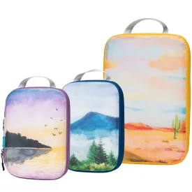 Packing Cube Set of 3 for Travel, Compression Bags Organizer for Luggage / Backpack, Painting
