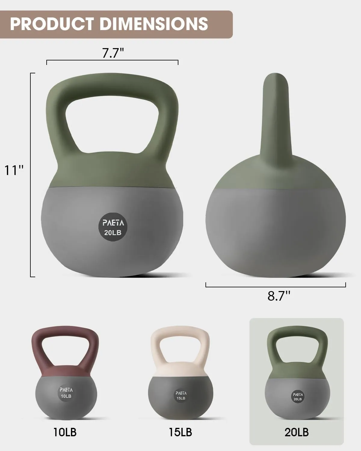 PAETA Soft Kettlebell for Home Fitness  Anti-Slip Grip & Wide Handle Design,Soft Kettlebell set, Gentle Floor-Friendly Impact  10lbs, 15lbs, 20lbs, for Home Functional Training