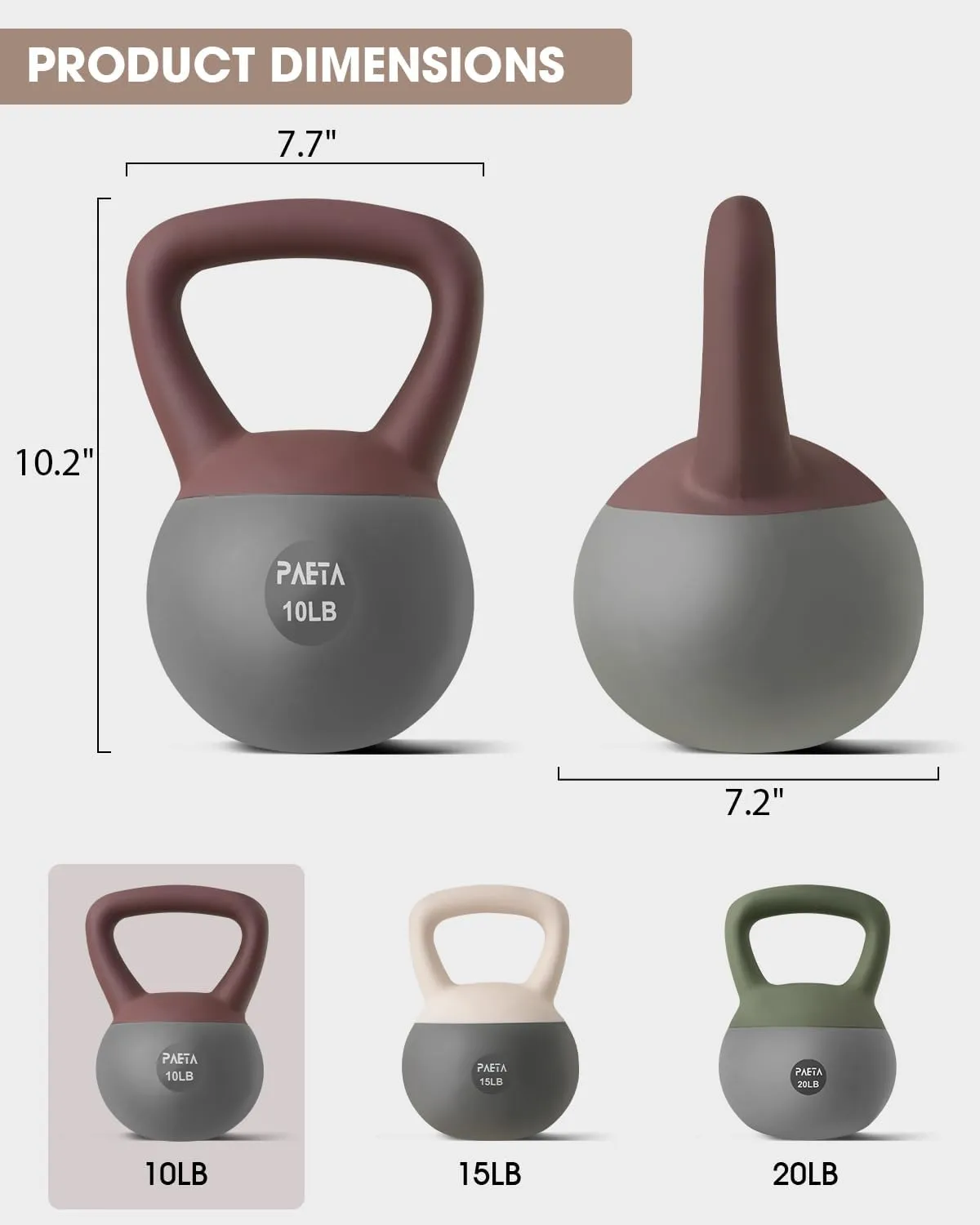 PAETA Soft Kettlebell for Home Fitness  Anti-Slip Grip & Wide Handle Design,Soft Kettlebell set, Gentle Floor-Friendly Impact  10lbs, 15lbs, 20lbs, for Home Functional Training