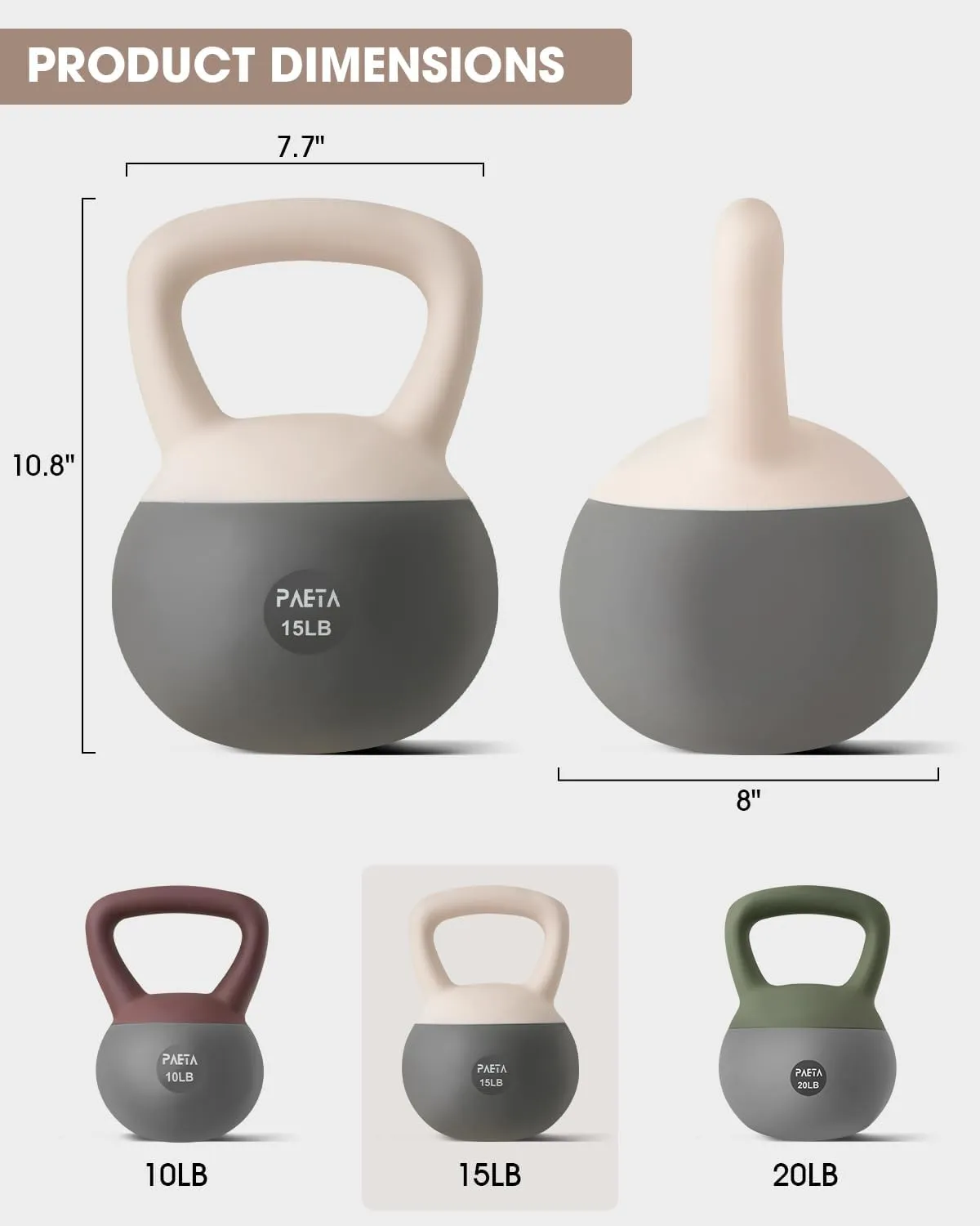 PAETA Soft Kettlebell for Home Fitness  Anti-Slip Grip & Wide Handle Design,Soft Kettlebell set, Gentle Floor-Friendly Impact  10lbs, 15lbs, 20lbs, for Home Functional Training