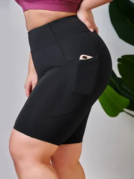 Plain Pocket High Waist Plus Size Sports Shorts